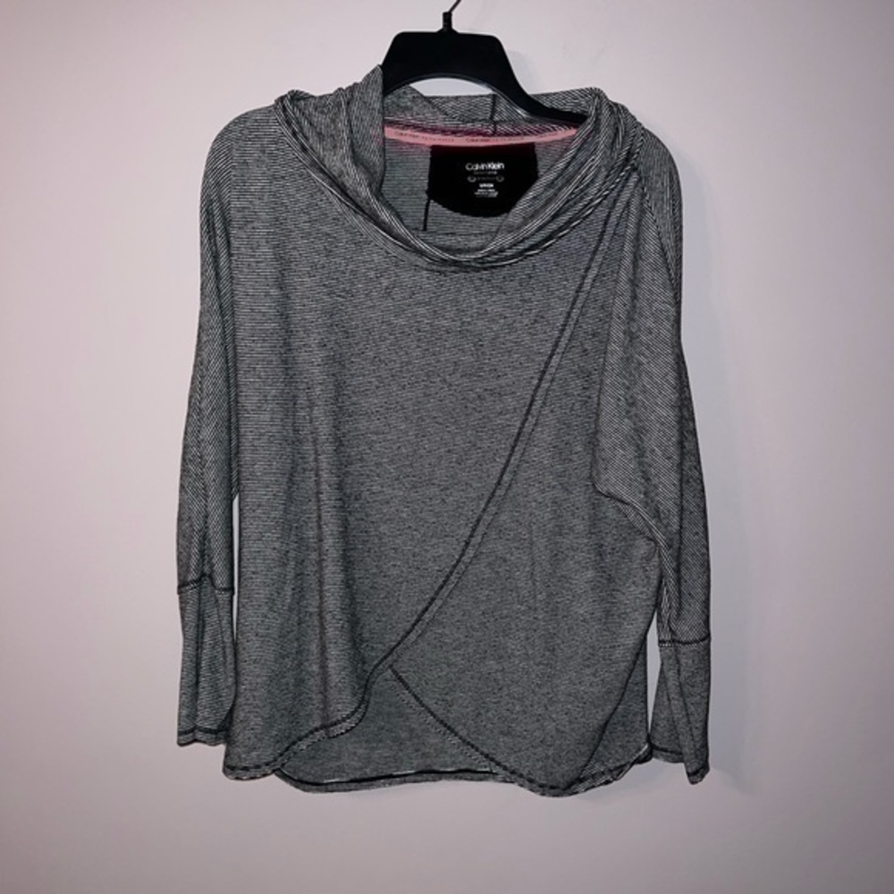 Gray and white striped turtleneck sweater Calvin Klein performance stretch S
